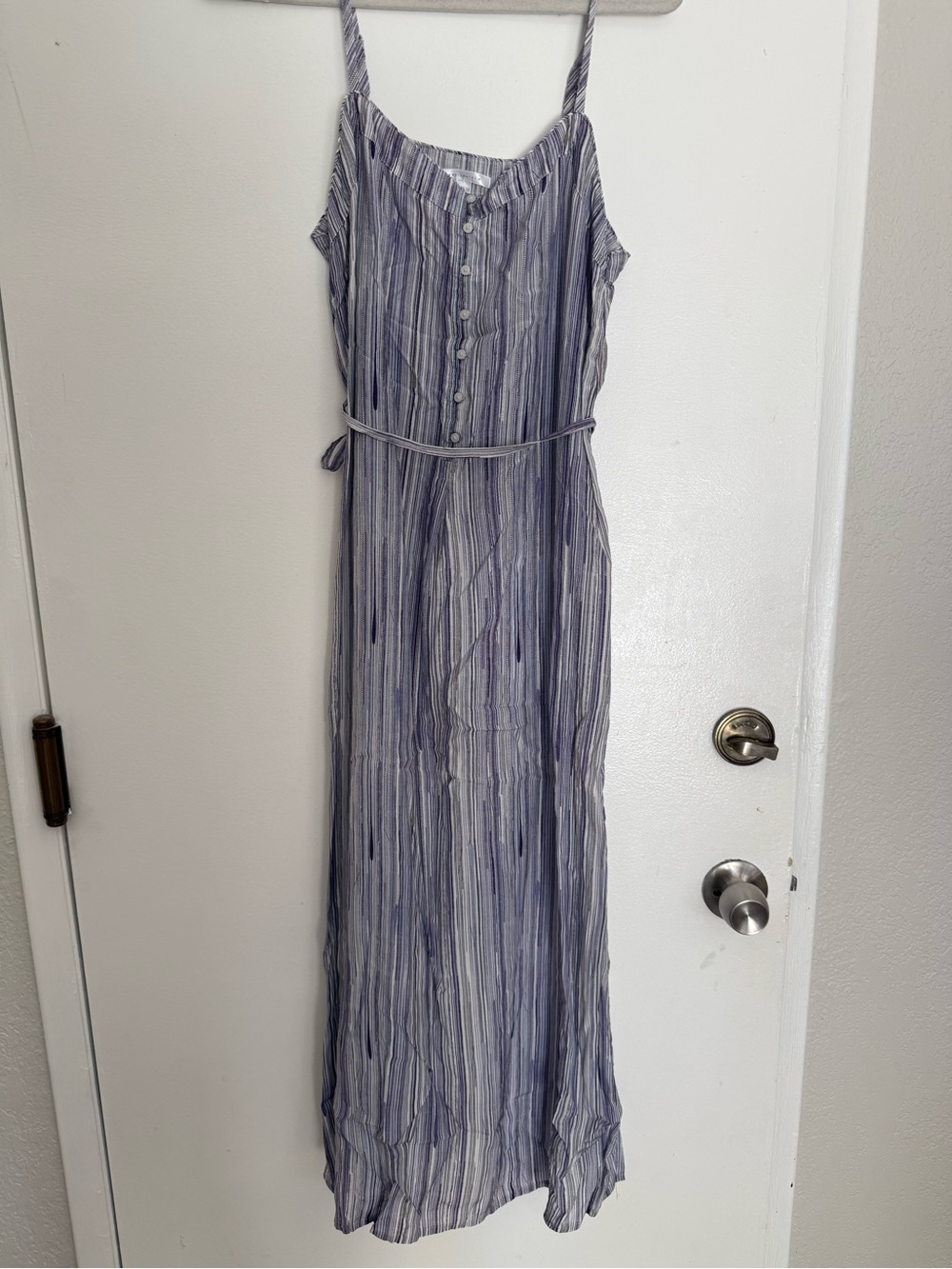 Travis Mathew Blue Striped Maxi Dress with Spaghetti Straps